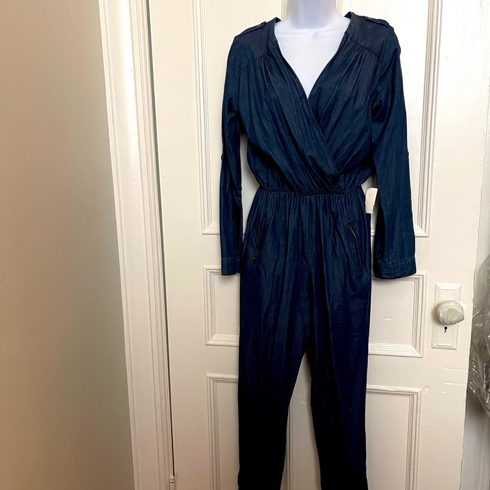 Denim Jumpsuit With Zippered Pockets